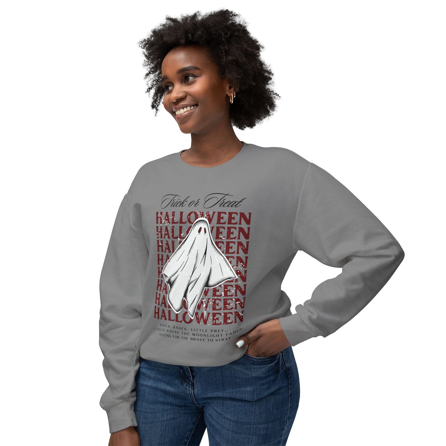 Halloween Ghost Sweatshirt, Unisex Crewneck, Lightweight Sweatshirt, Spooky Season Apparel, Trick or Treat Sweater, Fall Fashion