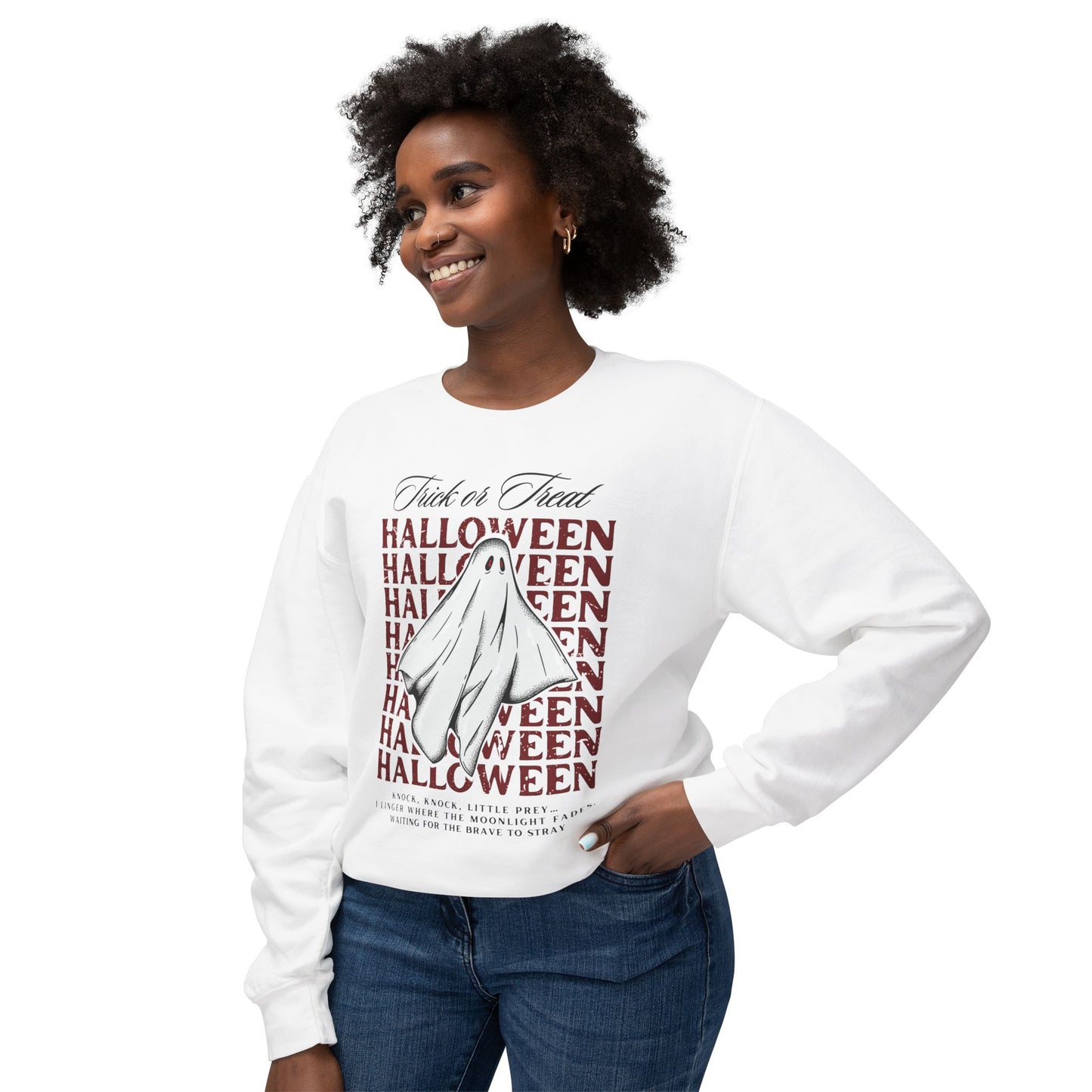 Halloween Ghost Sweatshirt, Unisex Crewneck, Lightweight Sweatshirt, Spooky Season Apparel, Trick or Treat Sweater, Fall Fashion