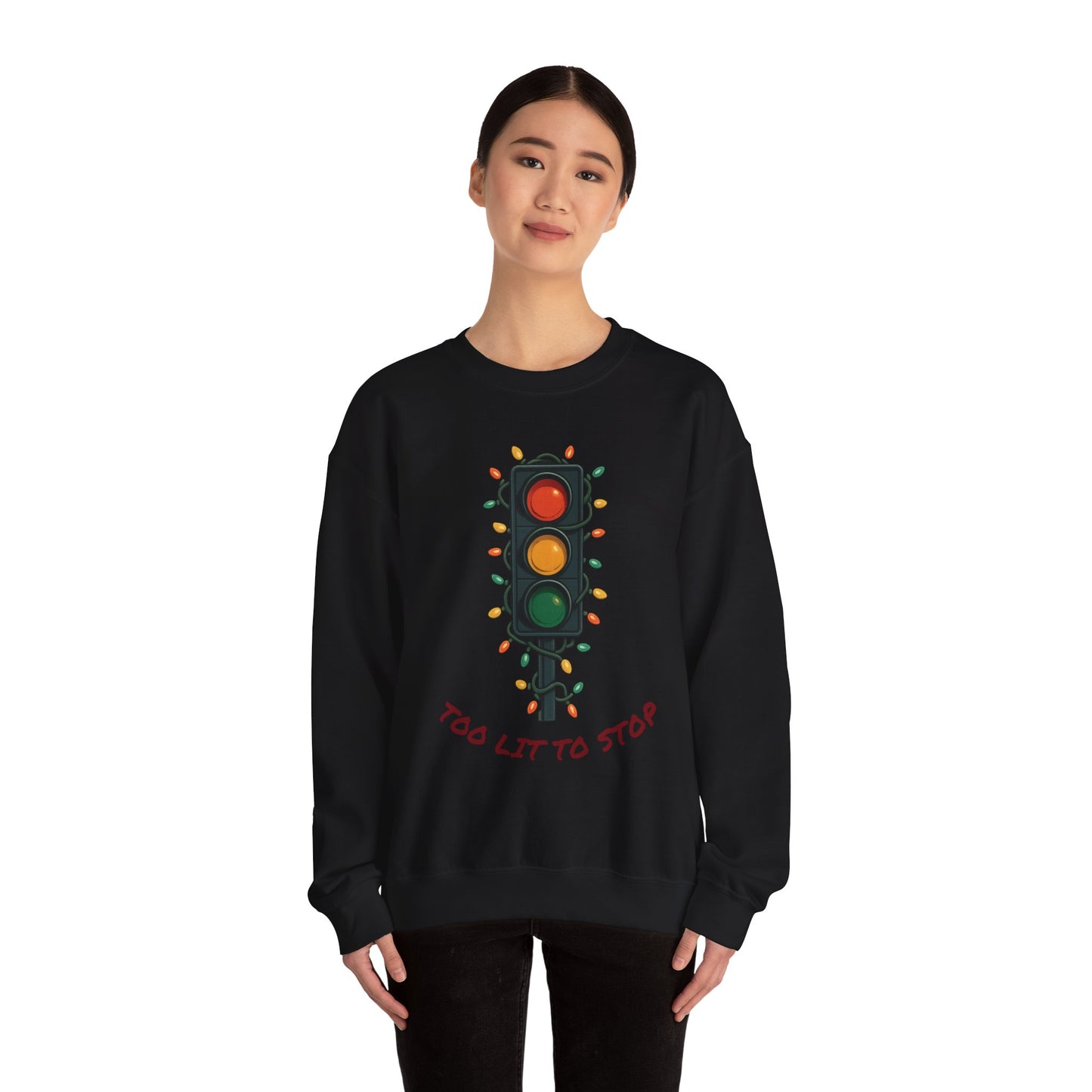 Too Lit to Stop Graphic Sweatshirt, Funny Holiday Crewneck, Trendy Unisex Apparel, Christmas Gift, Cozy Casual Wear