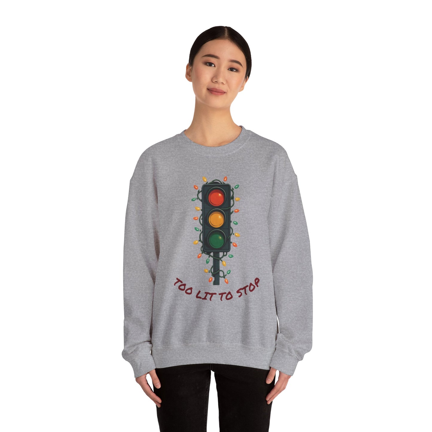 Too Lit to Stop Graphic Sweatshirt, Funny Holiday Crewneck, Trendy Unisex Apparel, Christmas Gift, Cozy Casual Wear