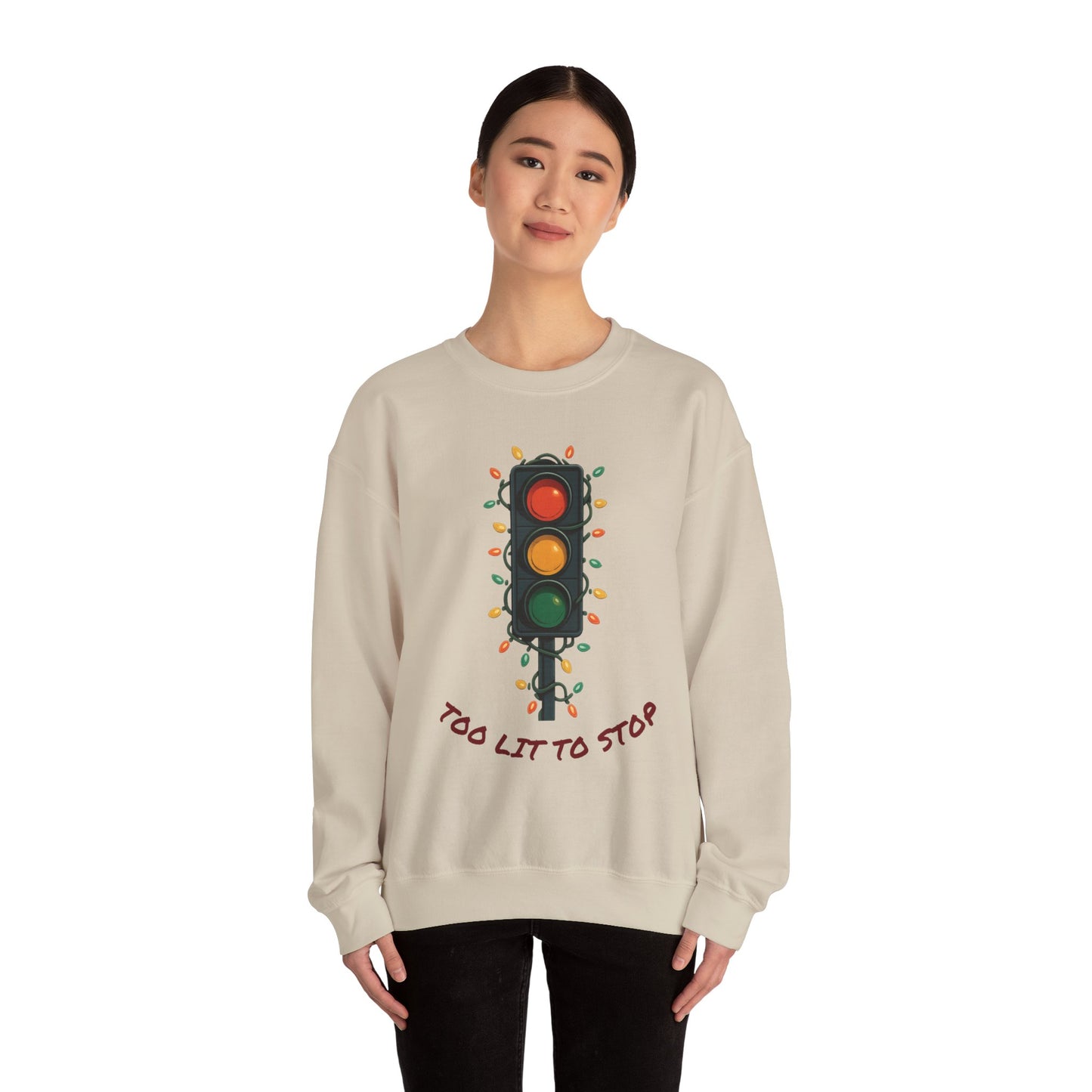 Too Lit to Stop Graphic Sweatshirt, Funny Holiday Crewneck, Trendy Unisex Apparel, Christmas Gift, Cozy Casual Wear