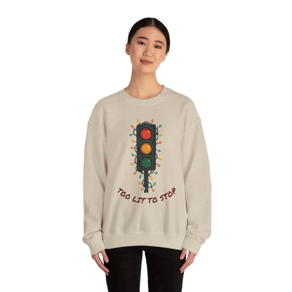Too Lit to Stop Graphic Sweatshirt, Funny Holiday Crewneck, Trendy Unisex Apparel, Christmas Gift, Cozy Casual Wear