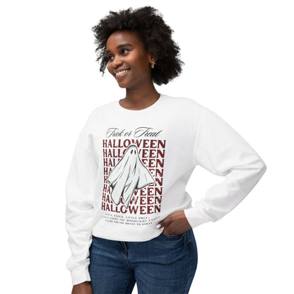 Halloween Ghost Sweatshirt, Unisex Crewneck, Lightweight Sweatshirt, Spooky Season Apparel, Trick or Treat Sweater, Fall Fashion