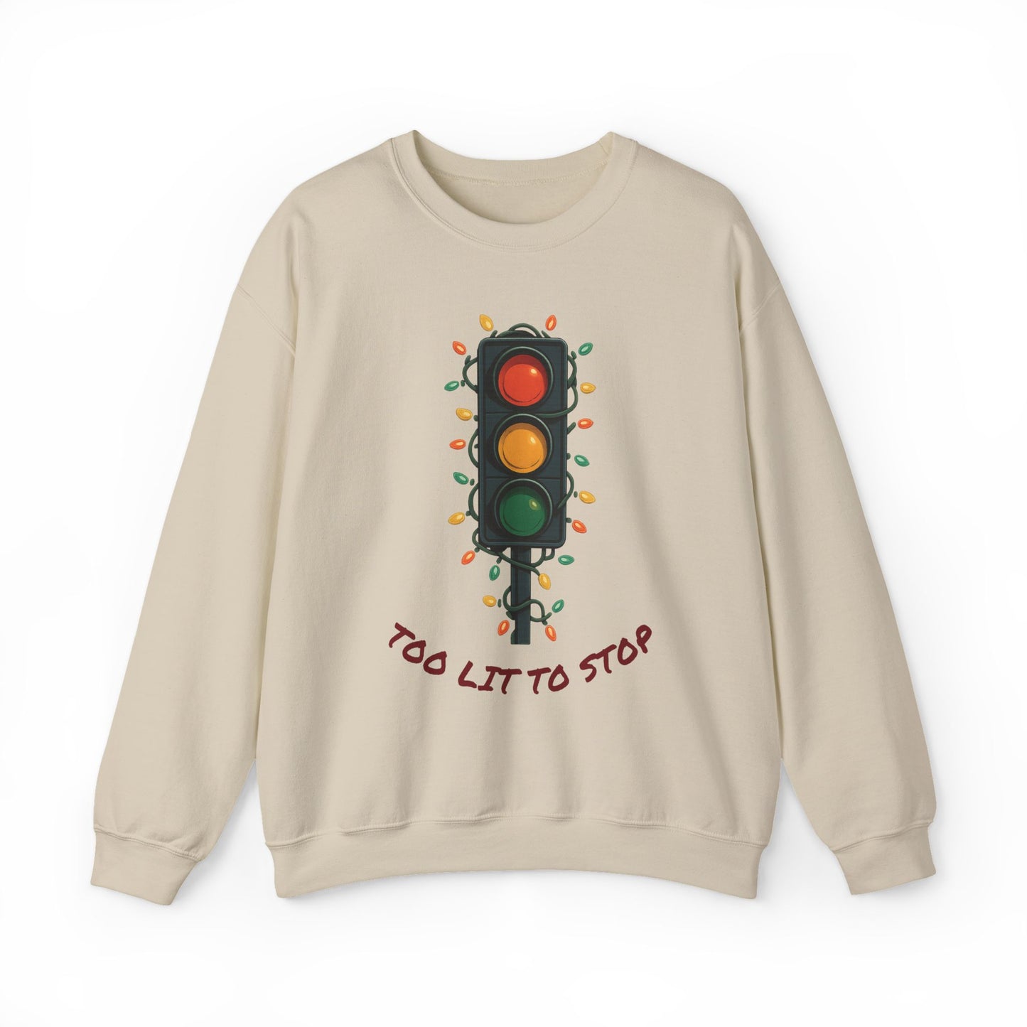 Too Lit to Stop Graphic Sweatshirt, Funny Holiday Crewneck, Trendy Unisex Apparel, Christmas Gift, Cozy Casual Wear
