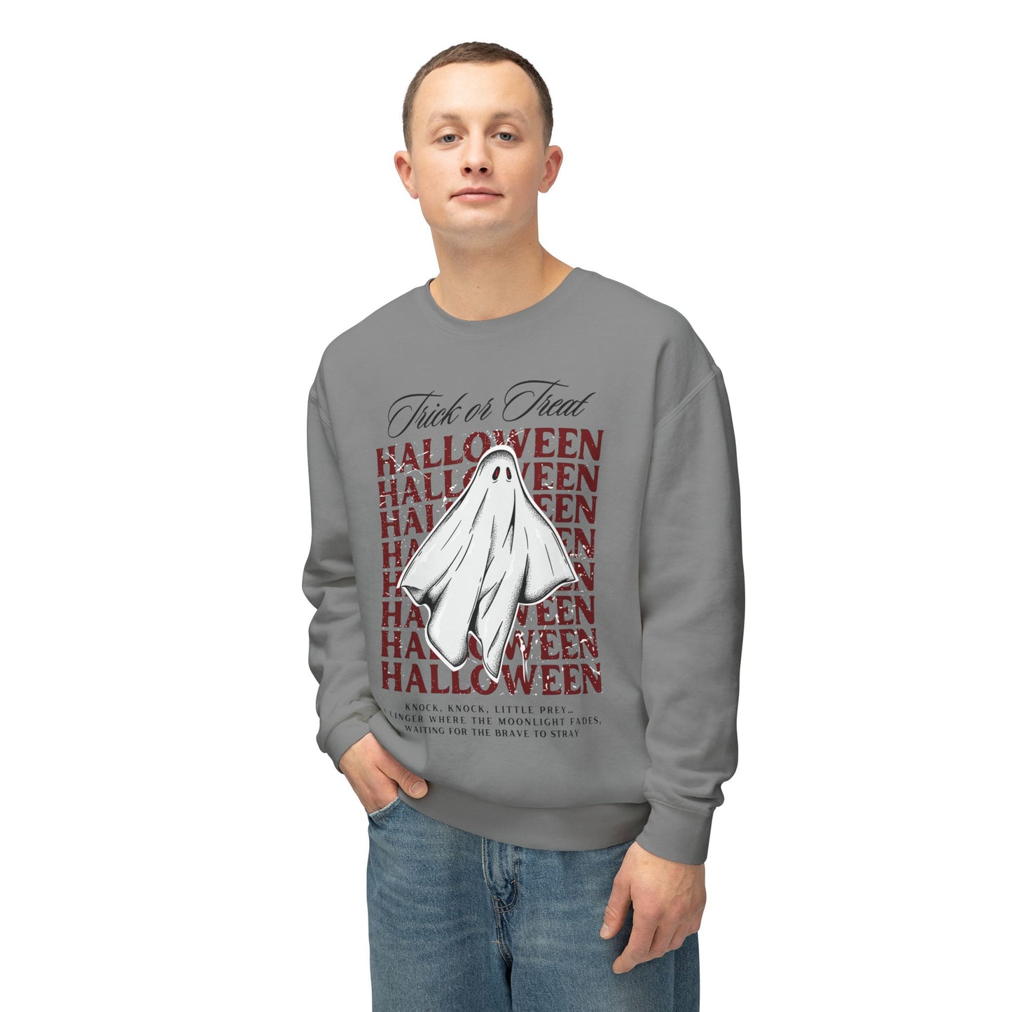 Halloween Ghost Sweatshirt, Unisex Crewneck, Lightweight Sweatshirt, Spooky Season Apparel, Trick or Treat Sweater, Fall Fashion