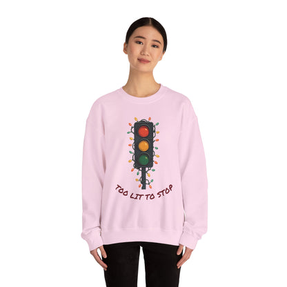 Too Lit to Stop Graphic Sweatshirt, Funny Holiday Crewneck, Trendy Unisex Apparel, Christmas Gift, Cozy Casual Wear